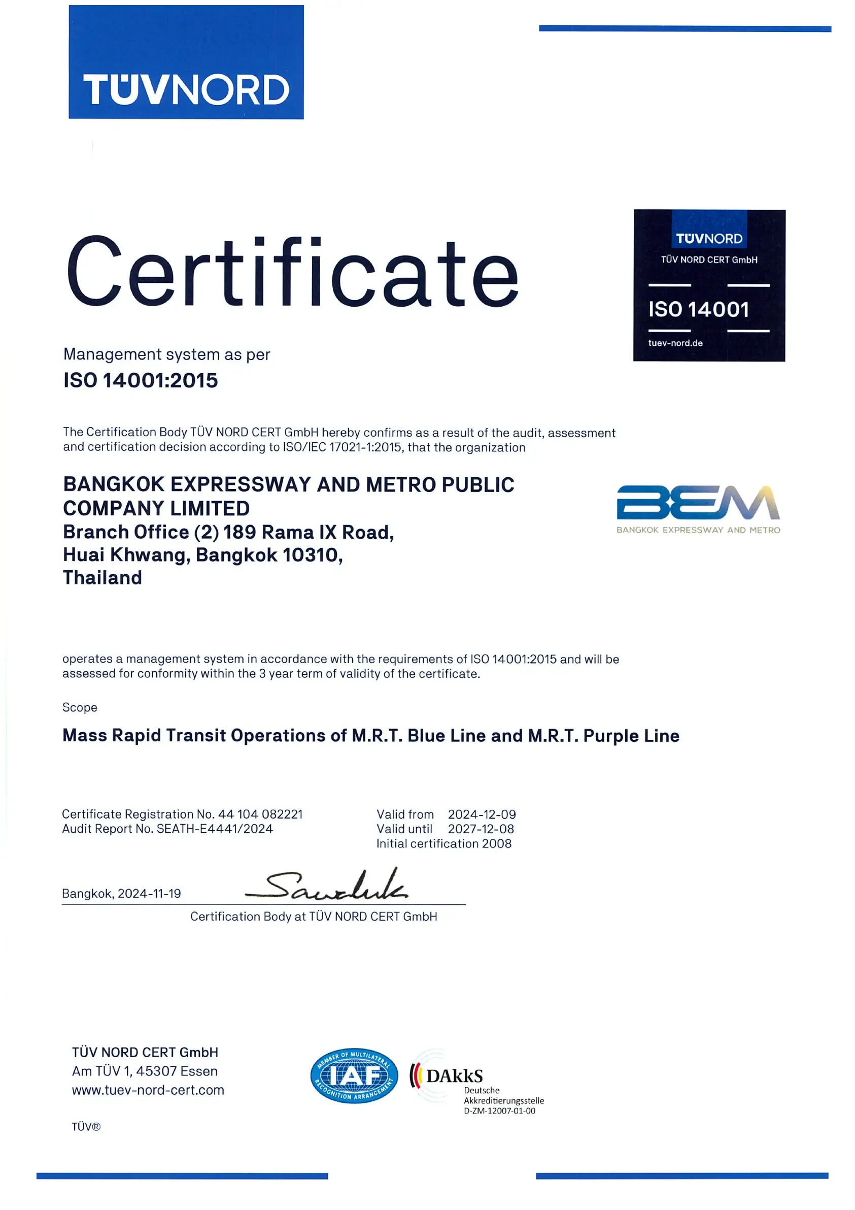 ISO 14001:2015 Rail Business DAkkS
