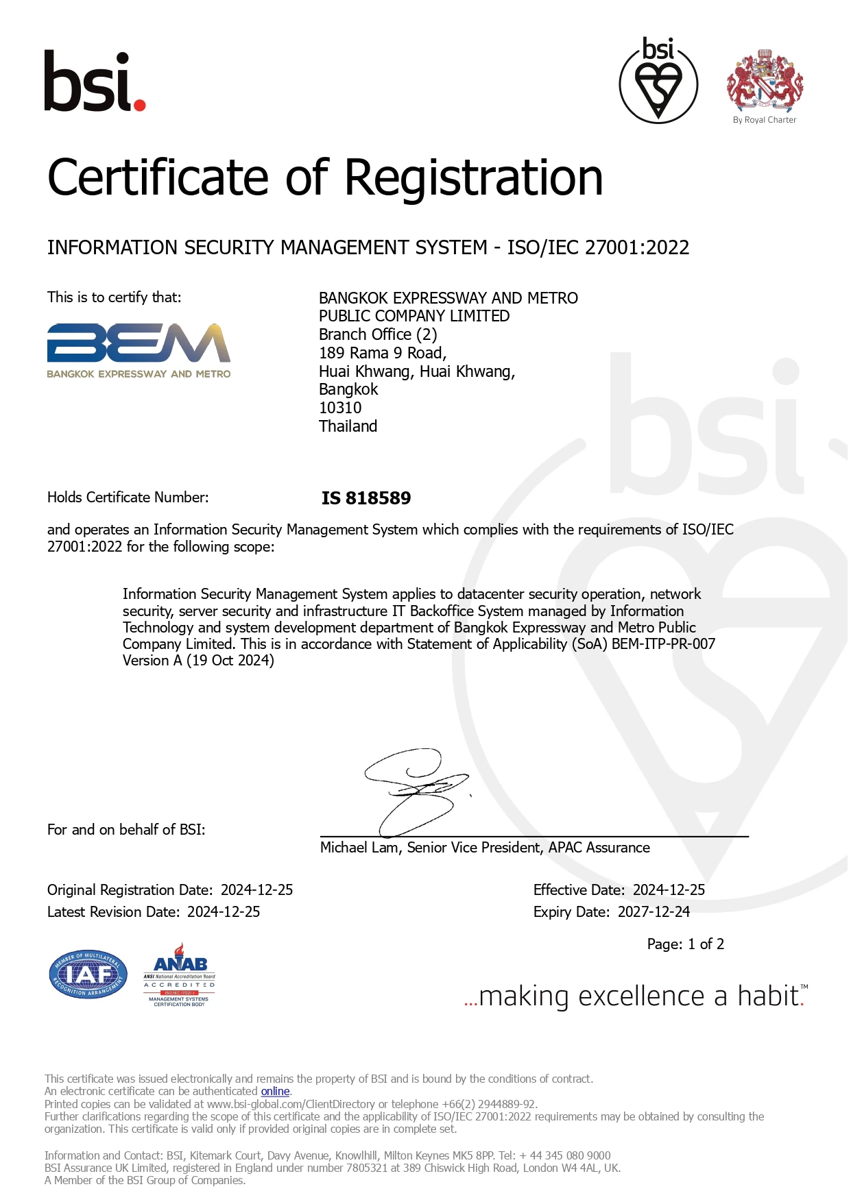 ISO 27001:2022 Rail Business IEC