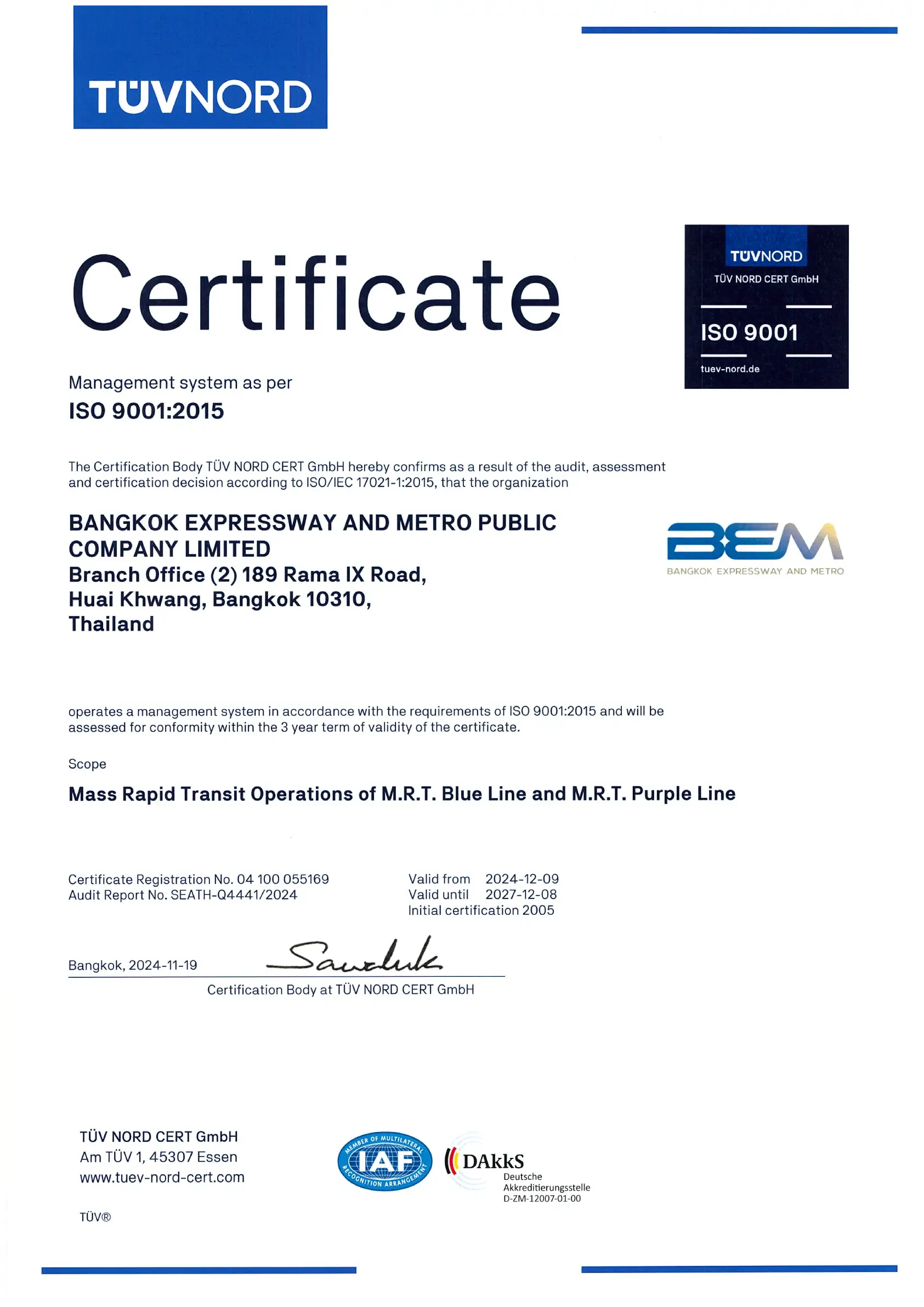 ISO 9001:2015 Rail Business DAkkS
