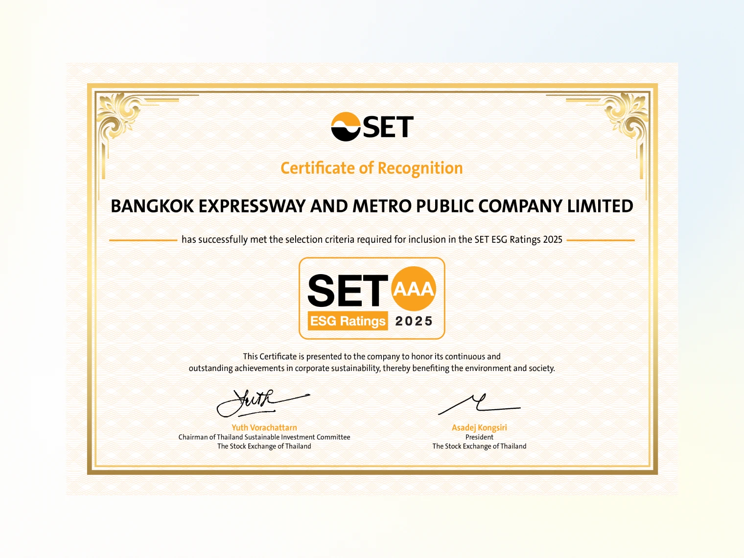 SET ESG Rating Assessment 2025