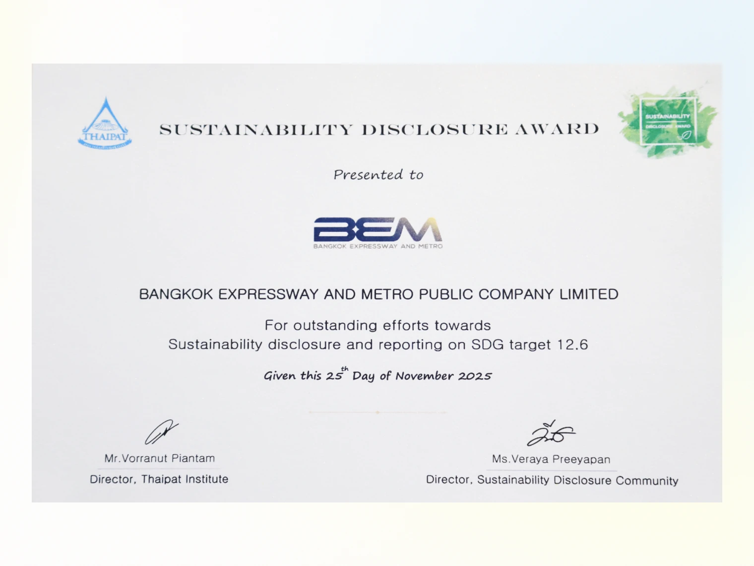 Sustainability Disclosure Award 2025